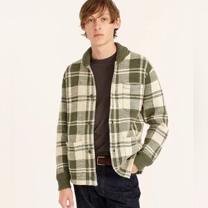 NWT J. Crew Green Plaid Cotton Knit Chore Jacket